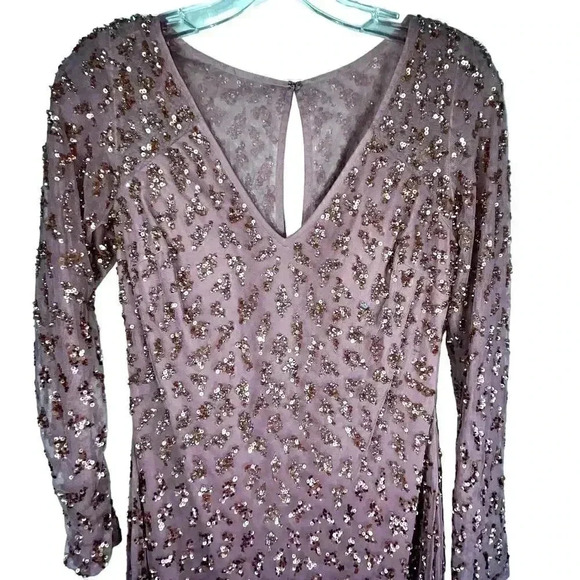 Aidan Maddox NWT Dusty Rose V Neck Long Sleeve Sequin Cocktail Dress‎ Size 6 - Picture 2 of 5